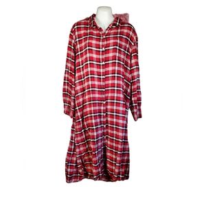 Plaid flannel button down night dress L